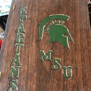 MSU Spartans Carved Wooden Board with Green Helmet